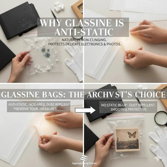 Why does glassine paper have anti-static properties?