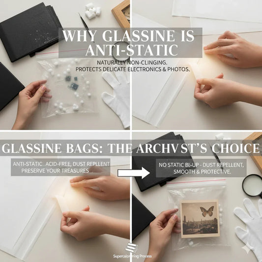 Why does glassine paper have anti-static properties?