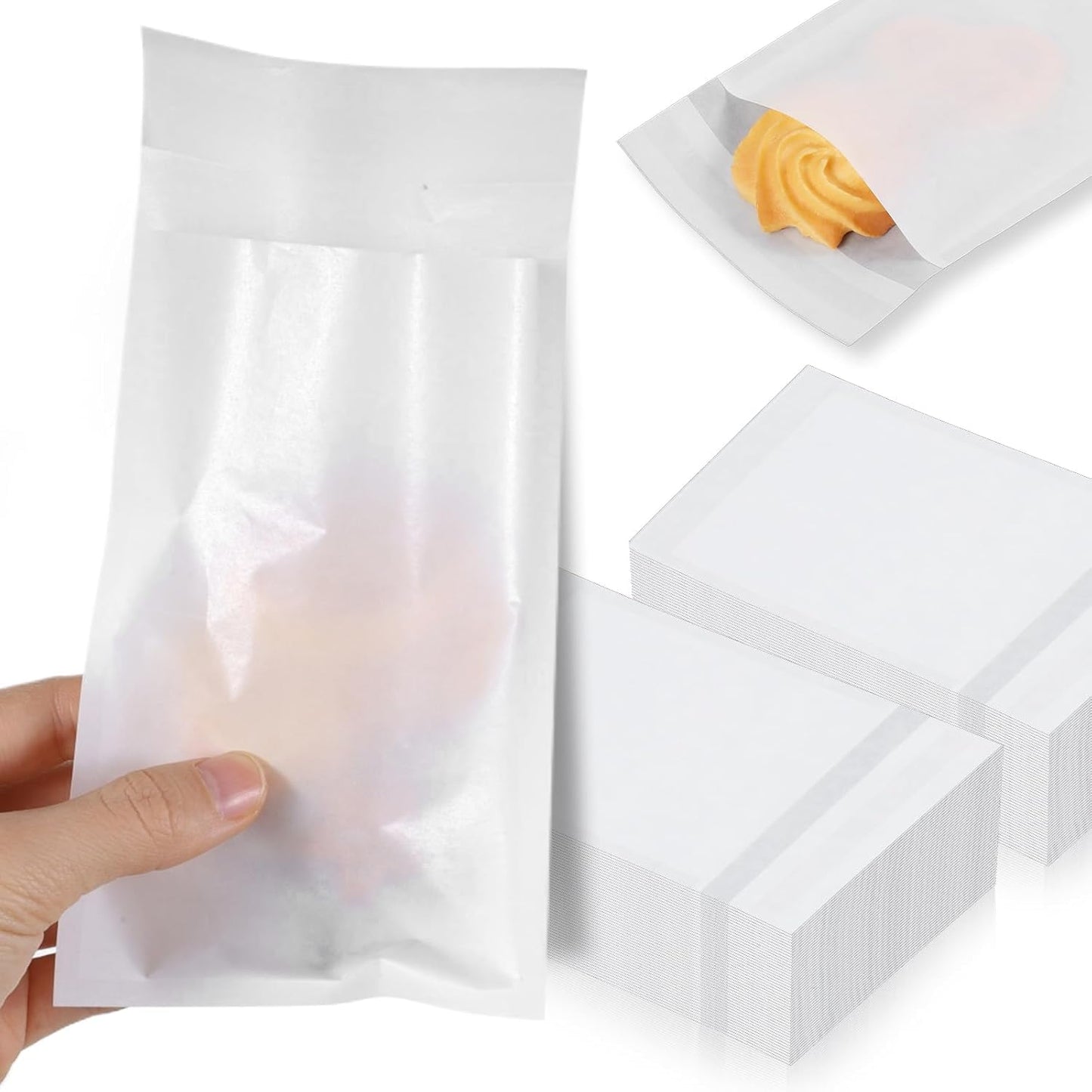 (B) MINI Glassine Bags For Sustainable Product Packaging with Flap 200 Pcs Wax Paper Sandwich Bags